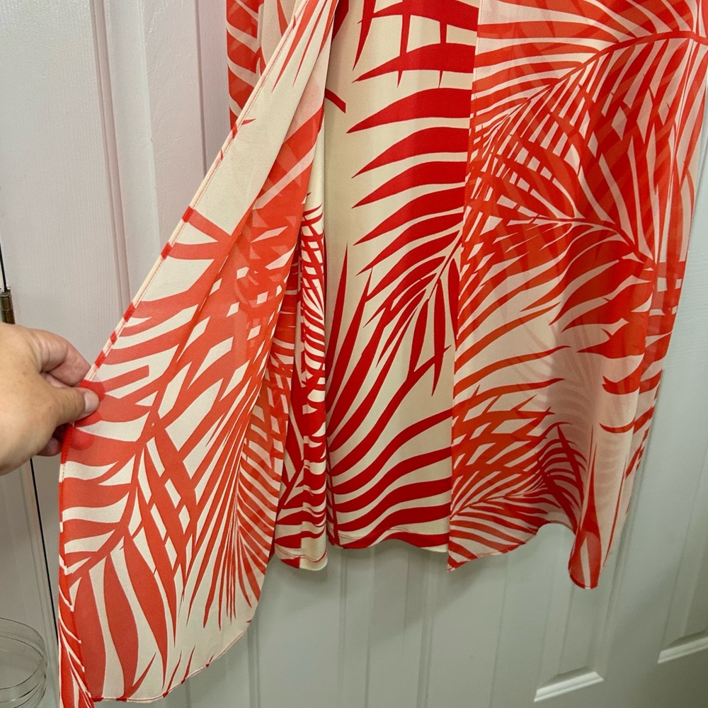 Chico’s Orange & Cream Sleeveless Palm Leaf Tropical Print Dress Size XL - Picture 4 of 14